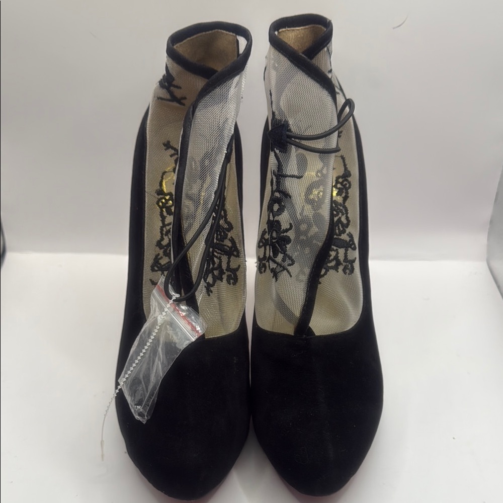 Black High Heel Ankle Boots with Textured Suede